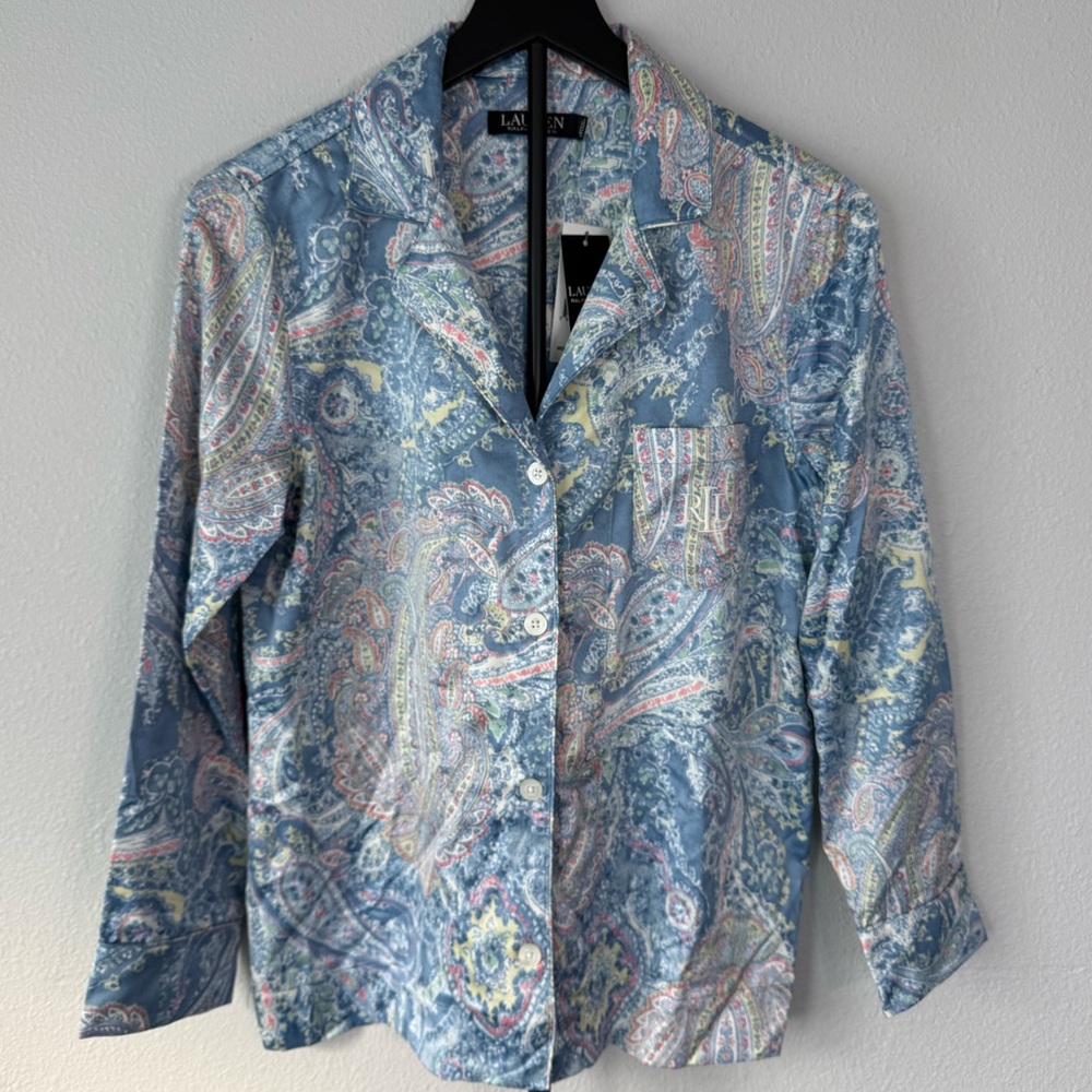 Lauren Ralph Lauren NWT Satin Paisley Pajama Top Long Sleeve Sleepwear Size S - Picture 5 of 8